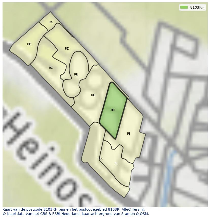 Afbeelding van het postcodegebied 8103 RH op de kaart.