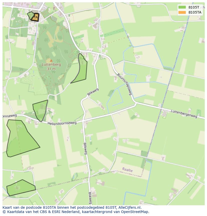 Afbeelding van het postcodegebied 8105 TA op de kaart.