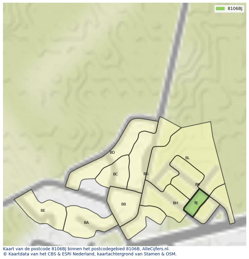 Afbeelding van het postcodegebied 8106 BJ op de kaart.
