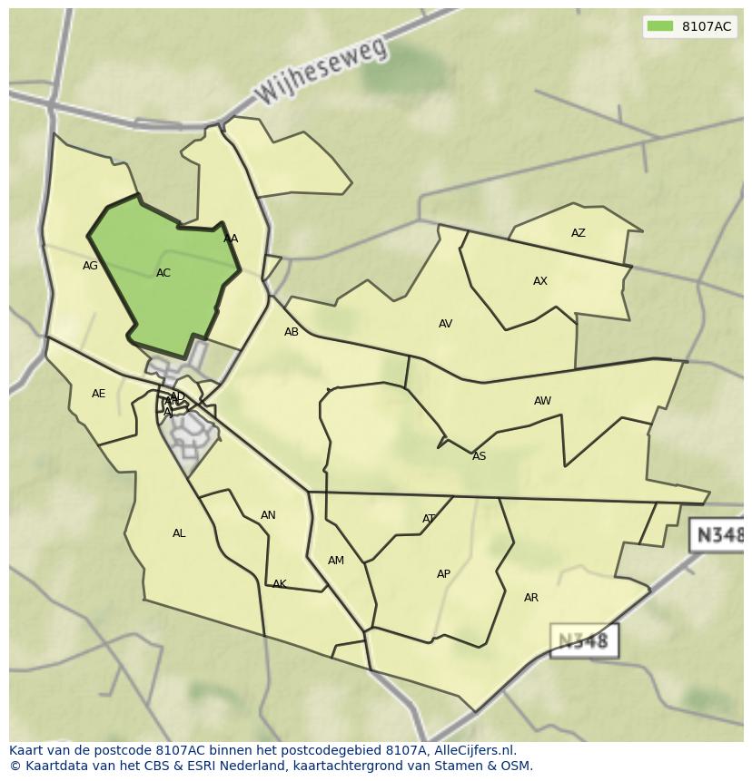 Afbeelding van het postcodegebied 8107 AC op de kaart.