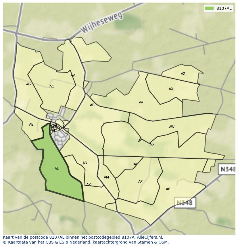 Afbeelding van het postcodegebied 8107 AL op de kaart.