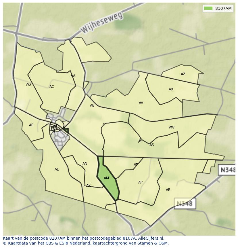 Afbeelding van het postcodegebied 8107 AM op de kaart.