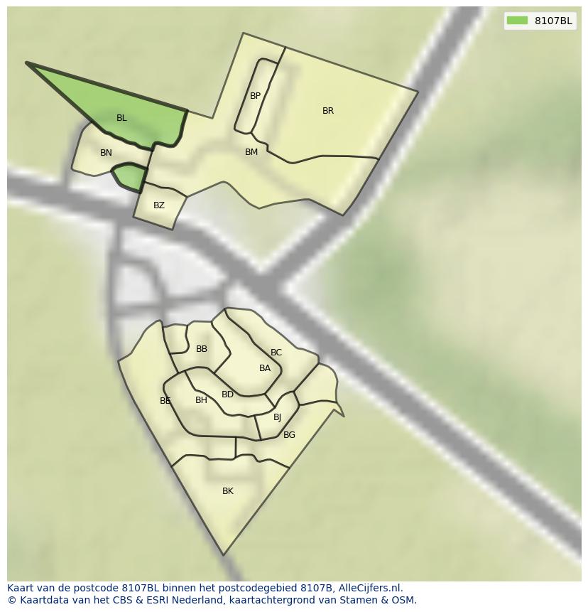Afbeelding van het postcodegebied 8107 BL op de kaart.