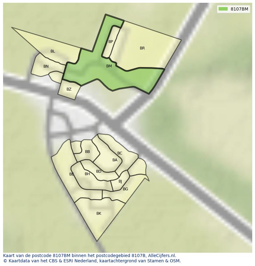 Afbeelding van het postcodegebied 8107 BM op de kaart.