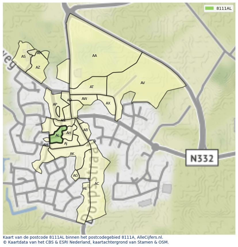 Afbeelding van het postcodegebied 8111 AL op de kaart.