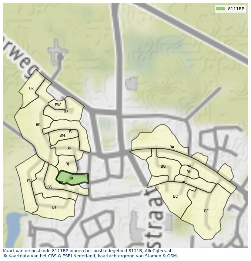 Afbeelding van het postcodegebied 8111 BP op de kaart.