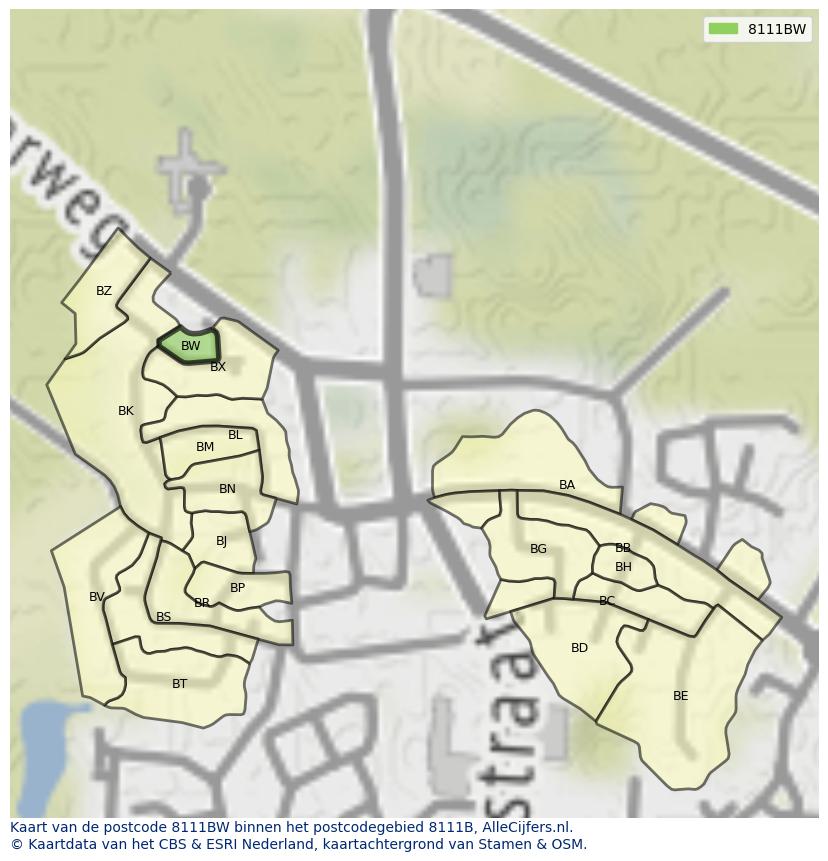 Afbeelding van het postcodegebied 8111 BW op de kaart.