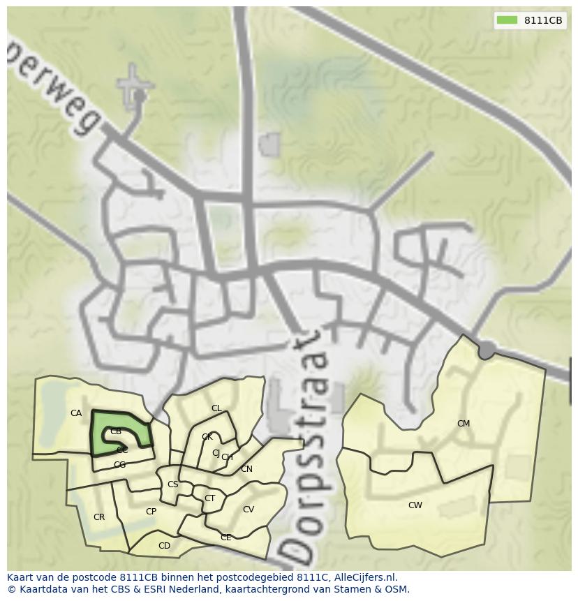 Afbeelding van het postcodegebied 8111 CB op de kaart.
