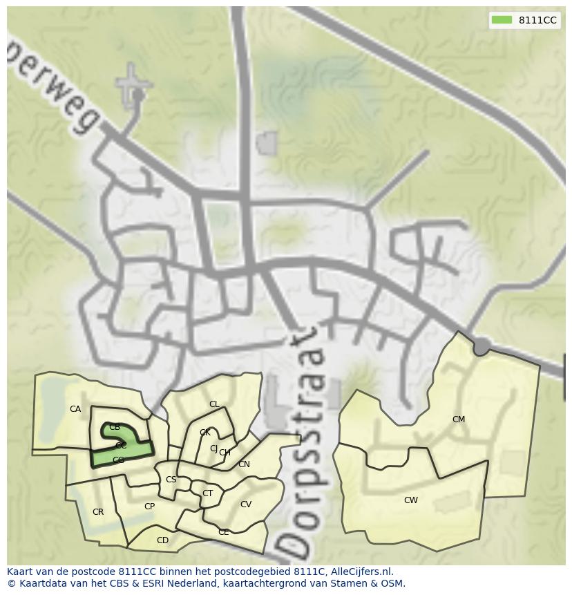 Afbeelding van het postcodegebied 8111 CC op de kaart.