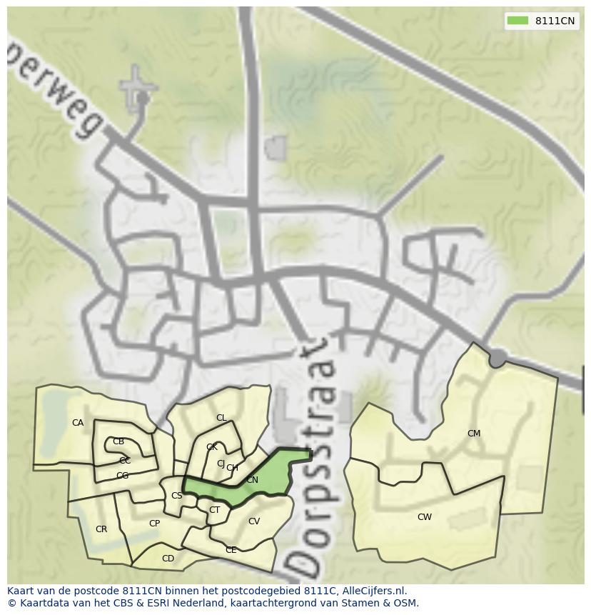 Afbeelding van het postcodegebied 8111 CN op de kaart.