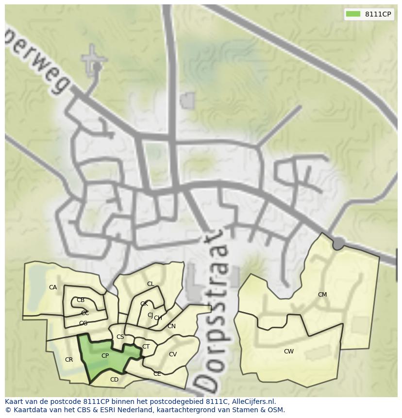 Afbeelding van het postcodegebied 8111 CP op de kaart.
