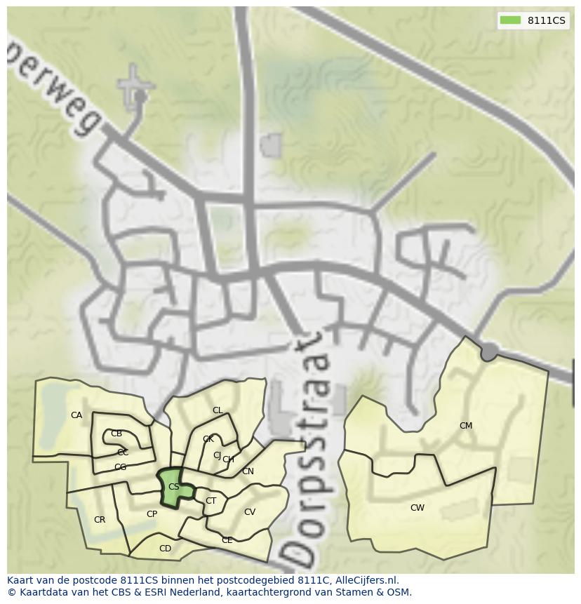 Afbeelding van het postcodegebied 8111 CS op de kaart.