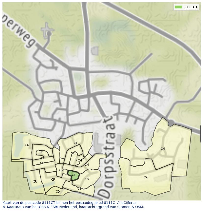Afbeelding van het postcodegebied 8111 CT op de kaart.