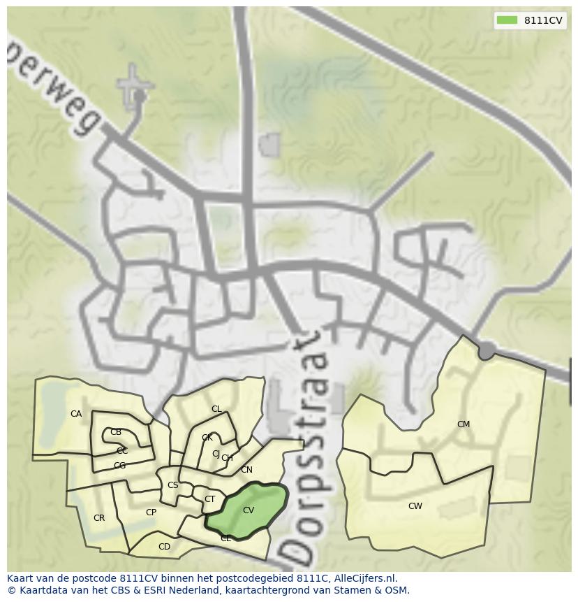 Afbeelding van het postcodegebied 8111 CV op de kaart.