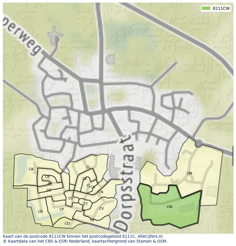 Afbeelding van het postcodegebied 8111 CW op de kaart.
