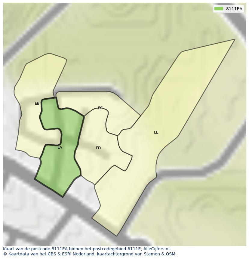 Afbeelding van het postcodegebied 8111 EA op de kaart.