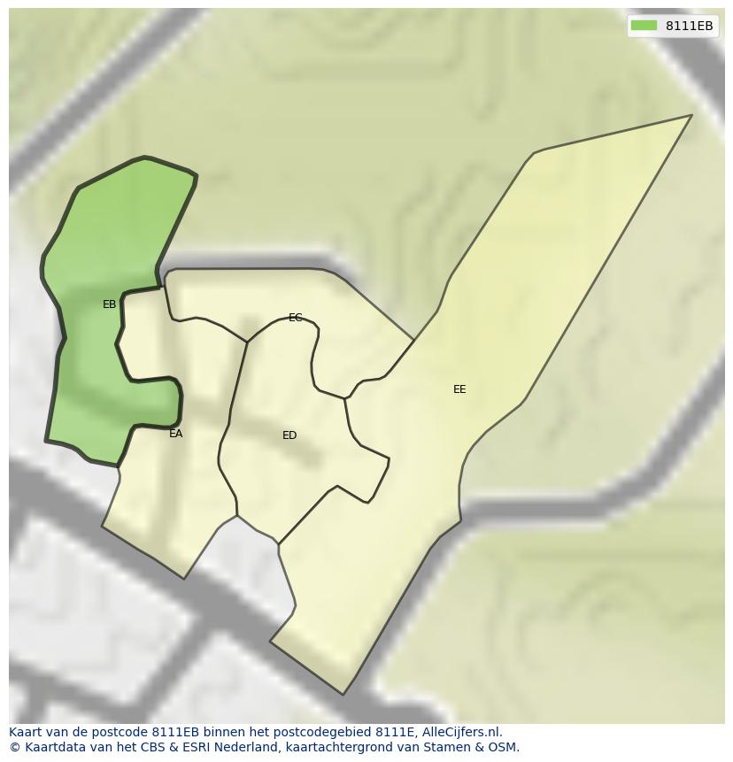 Afbeelding van het postcodegebied 8111 EB op de kaart.