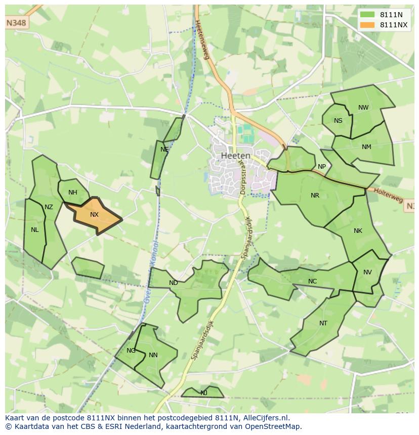 Afbeelding van het postcodegebied 8111 NX op de kaart.