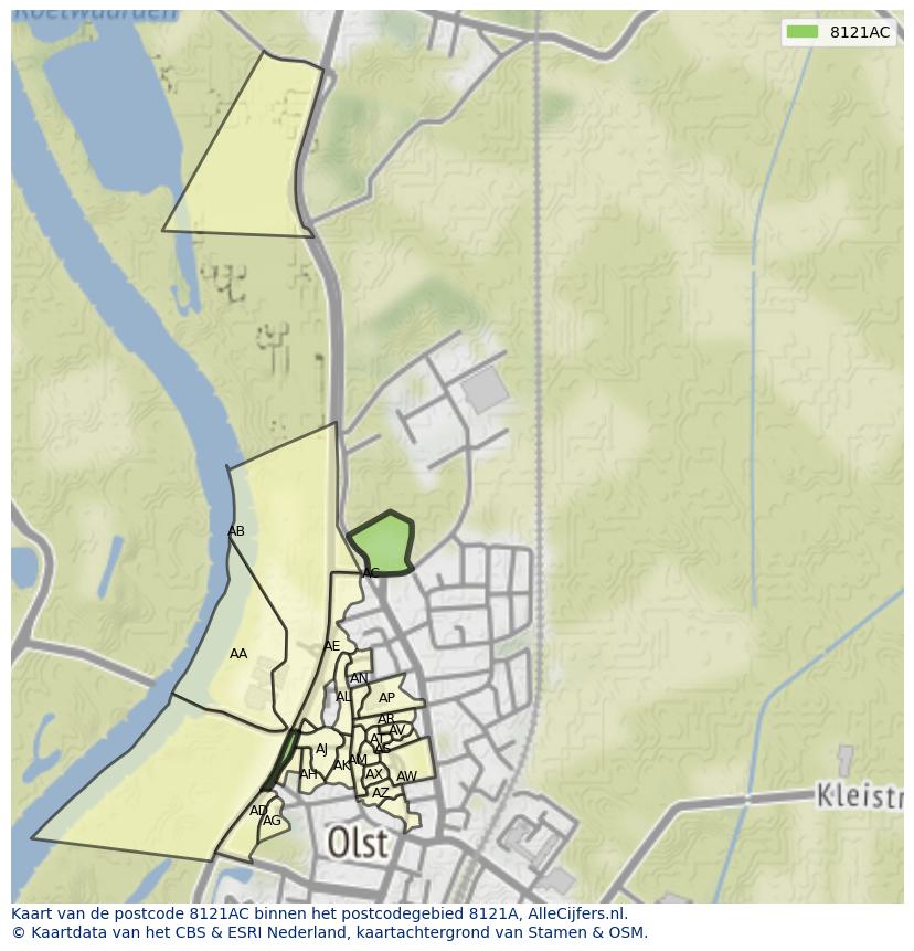 Afbeelding van het postcodegebied 8121 AC op de kaart.