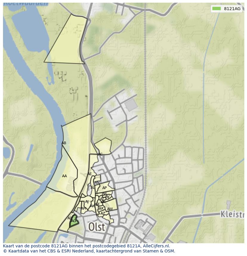 Afbeelding van het postcodegebied 8121 AG op de kaart.