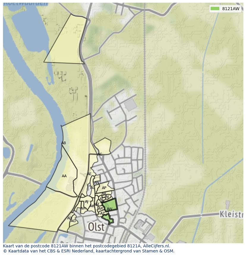 Afbeelding van het postcodegebied 8121 AW op de kaart.