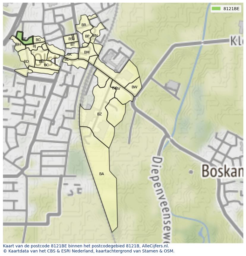 Afbeelding van het postcodegebied 8121 BE op de kaart.