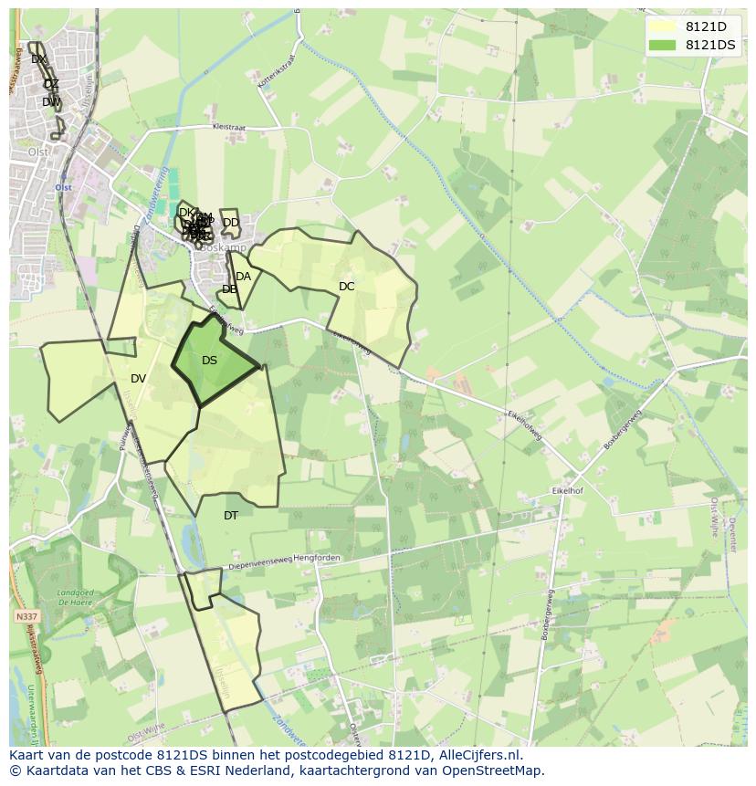 Afbeelding van het postcodegebied 8121 DS op de kaart.