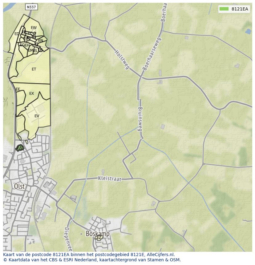 Afbeelding van het postcodegebied 8121 EA op de kaart.