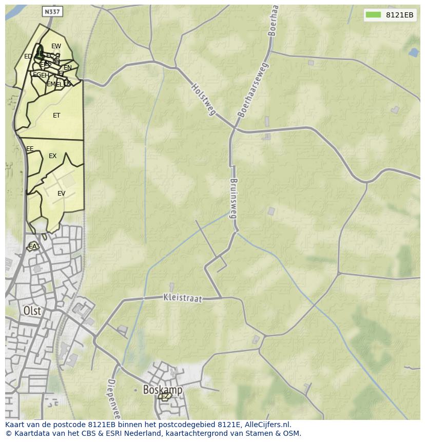 Afbeelding van het postcodegebied 8121 EB op de kaart.
