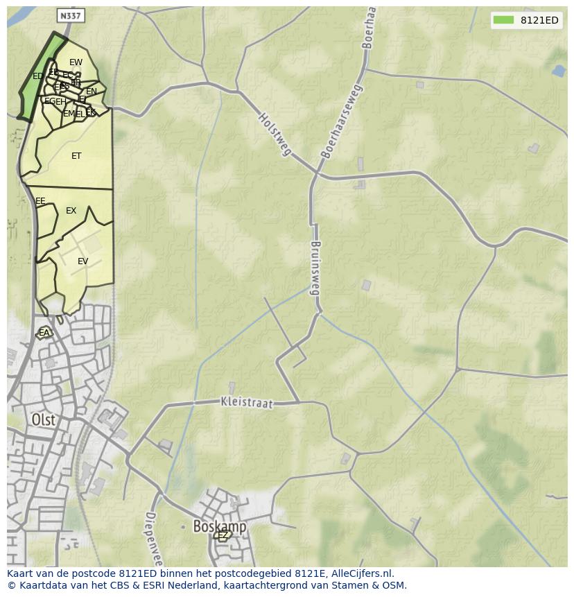 Afbeelding van het postcodegebied 8121 ED op de kaart.