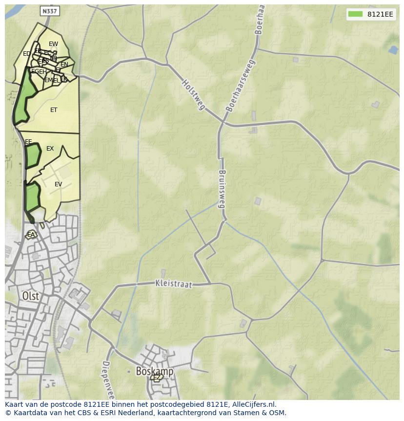 Afbeelding van het postcodegebied 8121 EE op de kaart.