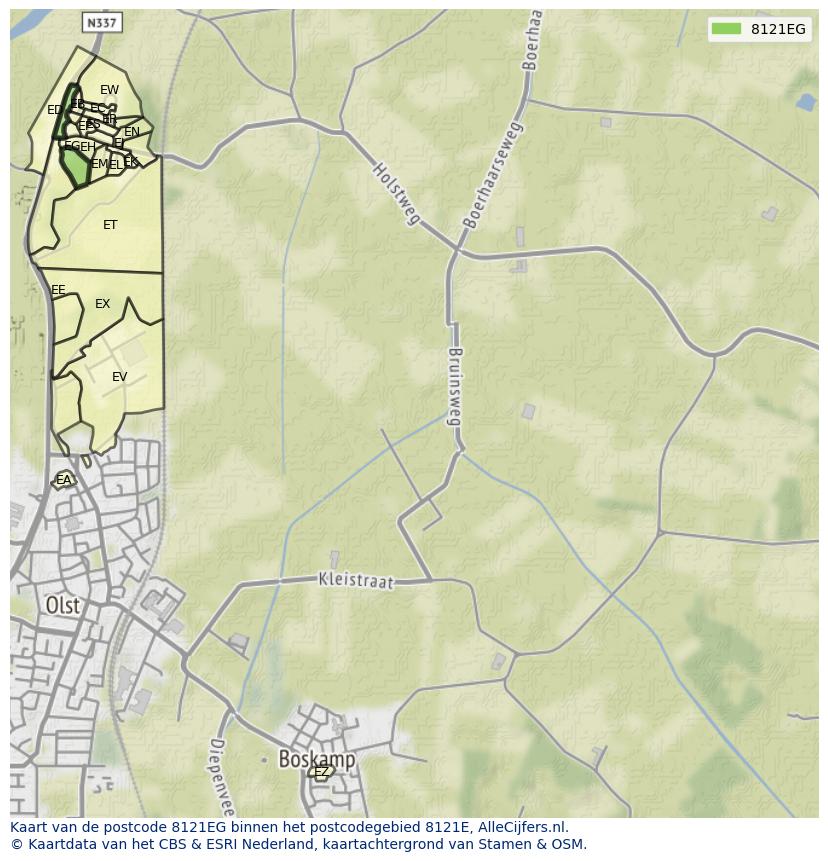 Afbeelding van het postcodegebied 8121 EG op de kaart.