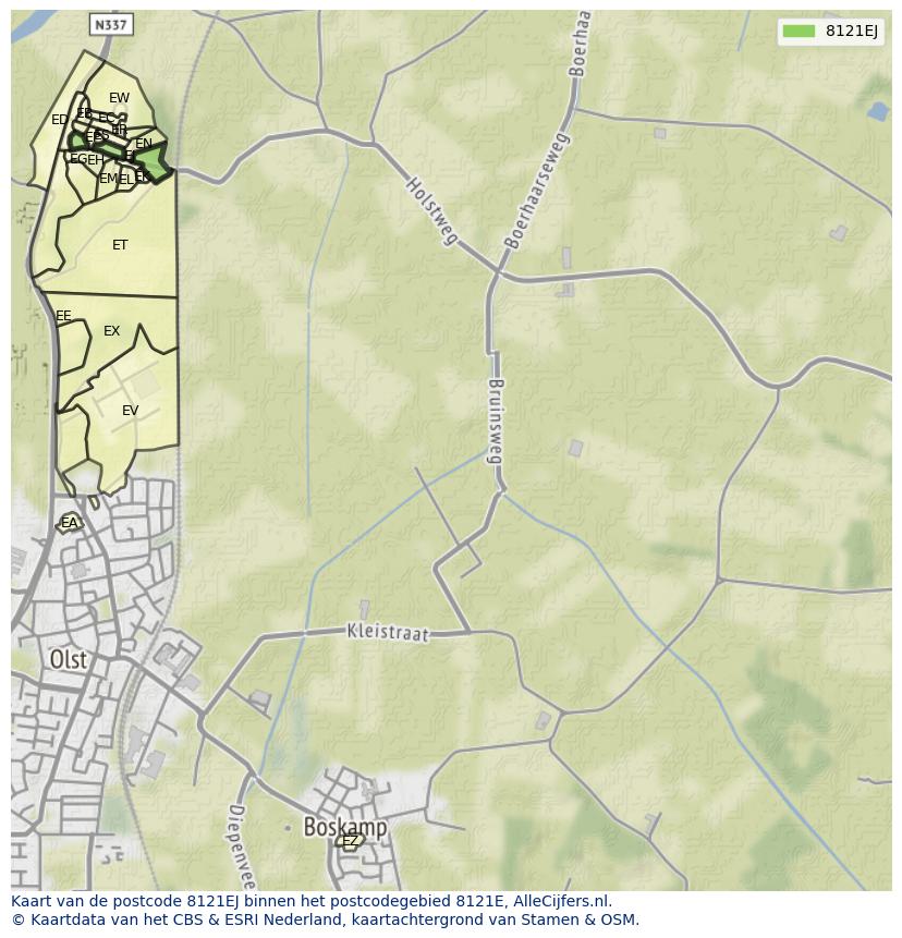 Afbeelding van het postcodegebied 8121 EJ op de kaart.