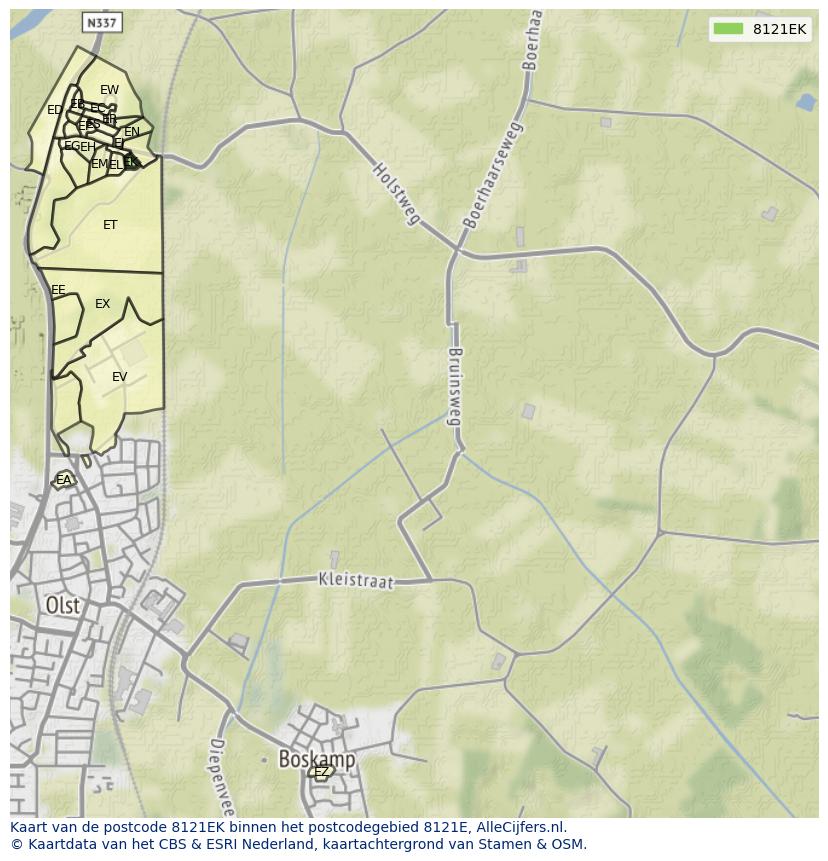 Afbeelding van het postcodegebied 8121 EK op de kaart.