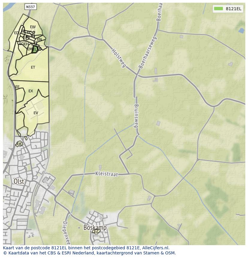 Afbeelding van het postcodegebied 8121 EL op de kaart.
