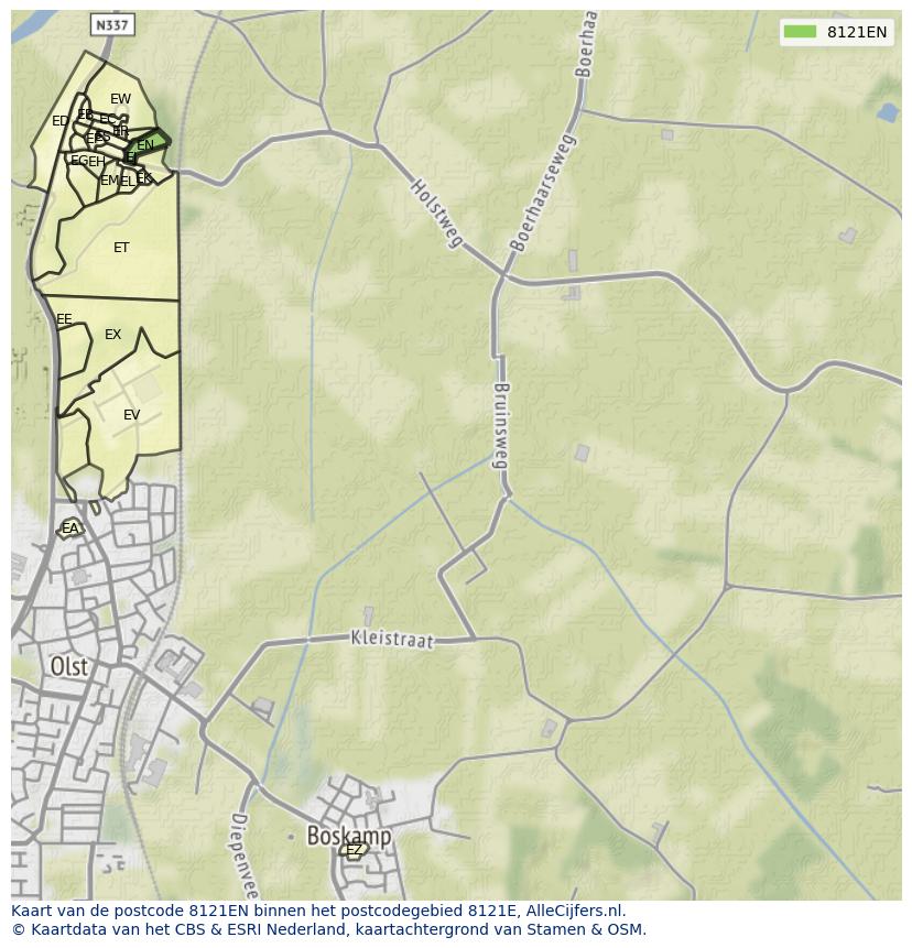 Afbeelding van het postcodegebied 8121 EN op de kaart.