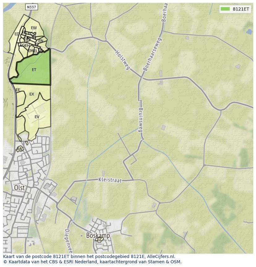 Afbeelding van het postcodegebied 8121 ET op de kaart.