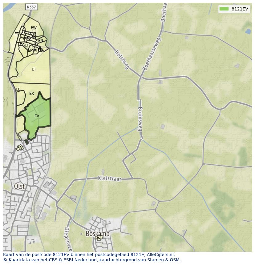 Afbeelding van het postcodegebied 8121 EV op de kaart.
