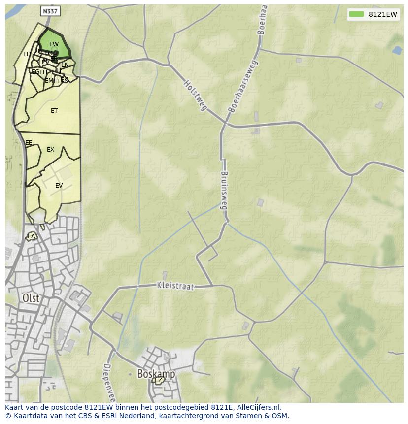 Afbeelding van het postcodegebied 8121 EW op de kaart.
