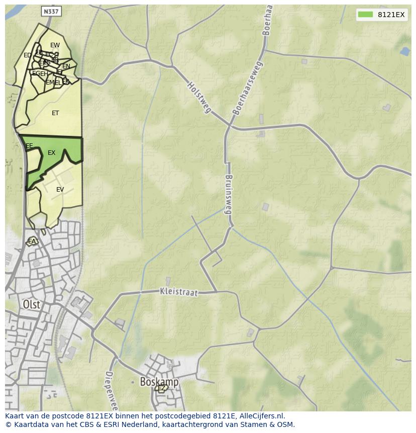 Afbeelding van het postcodegebied 8121 EX op de kaart.