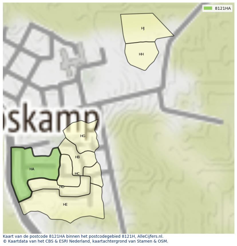 Afbeelding van het postcodegebied 8121 HA op de kaart.