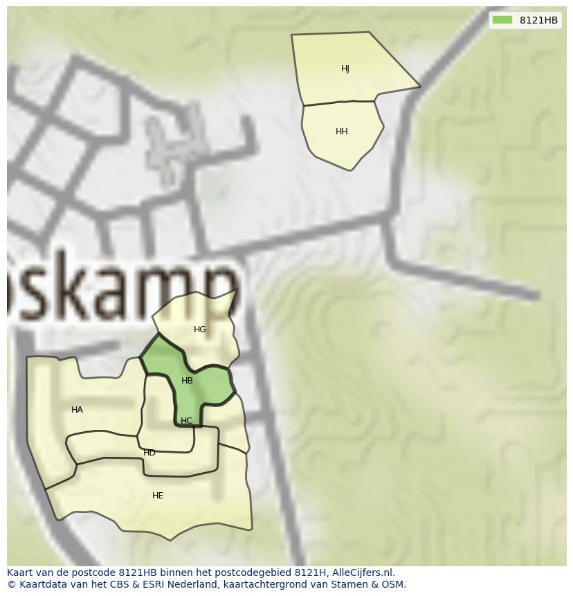 Afbeelding van het postcodegebied 8121 HB op de kaart.