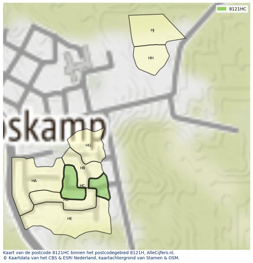Afbeelding van het postcodegebied 8121 HC op de kaart.