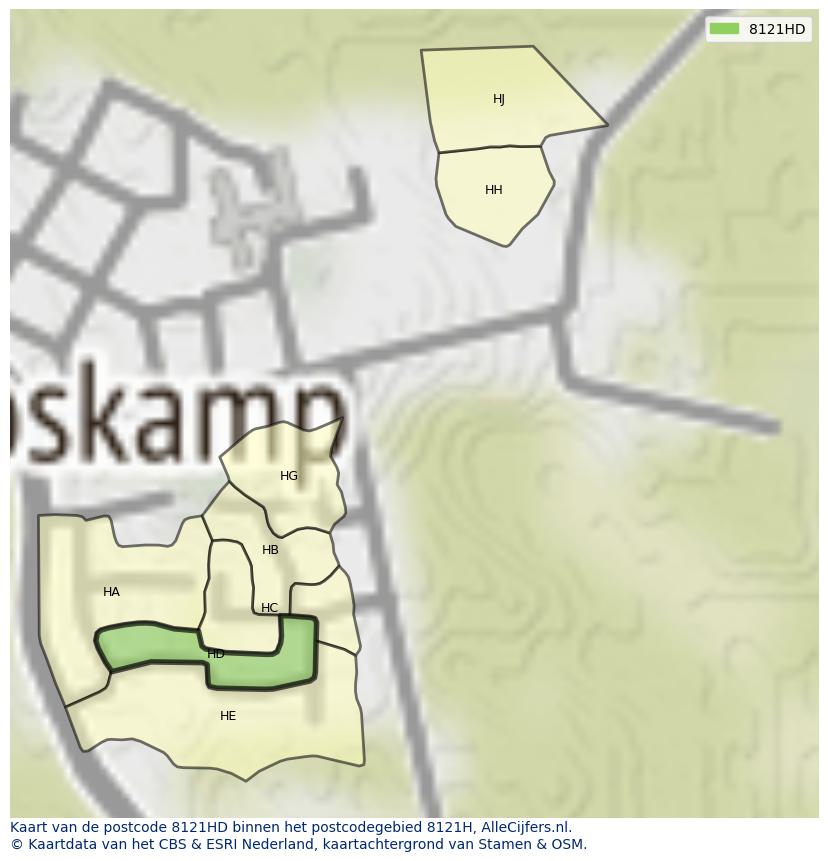 Afbeelding van het postcodegebied 8121 HD op de kaart.
