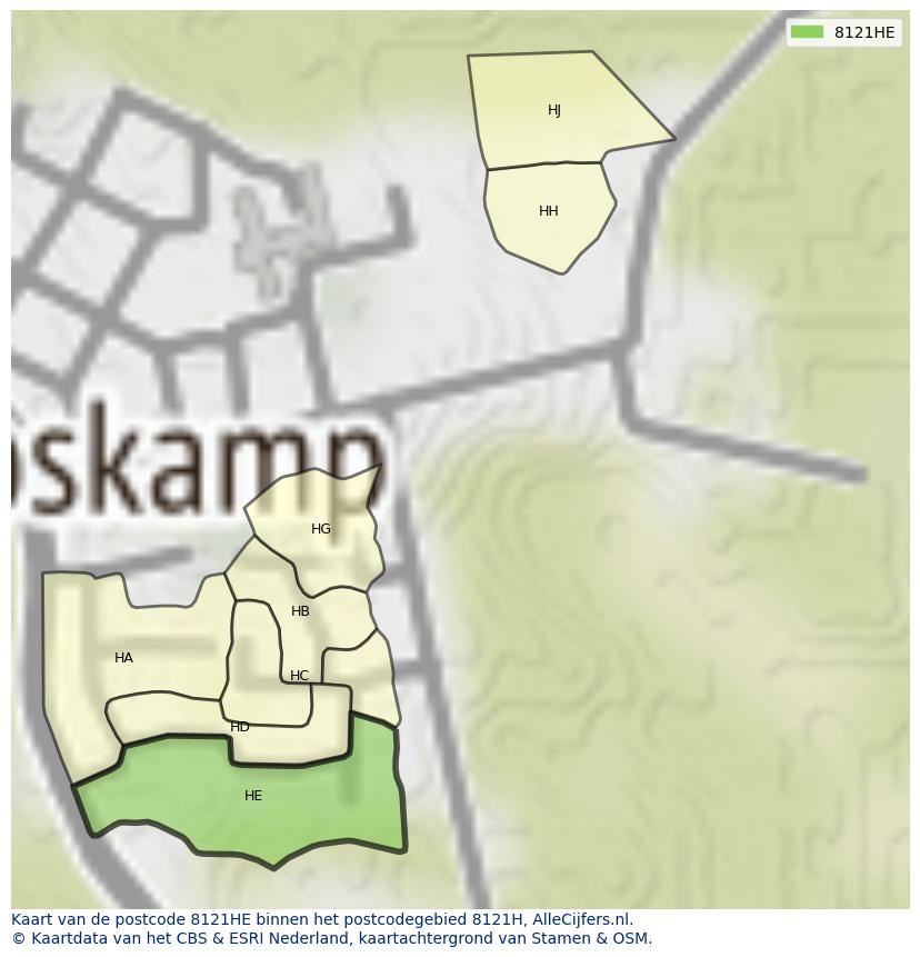 Afbeelding van het postcodegebied 8121 HE op de kaart.