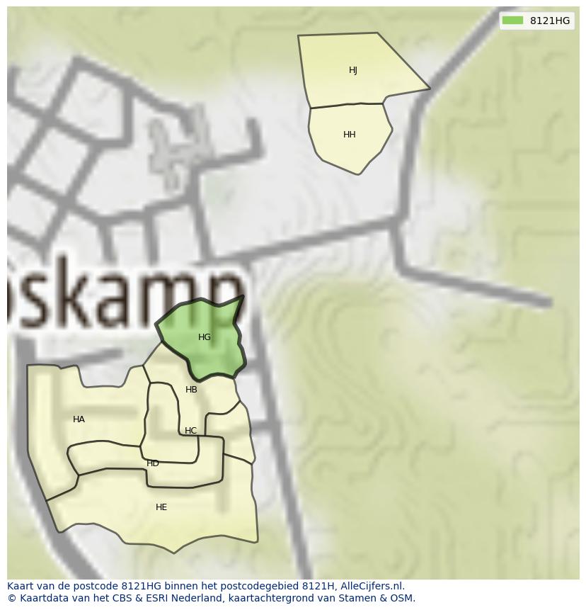 Afbeelding van het postcodegebied 8121 HG op de kaart.