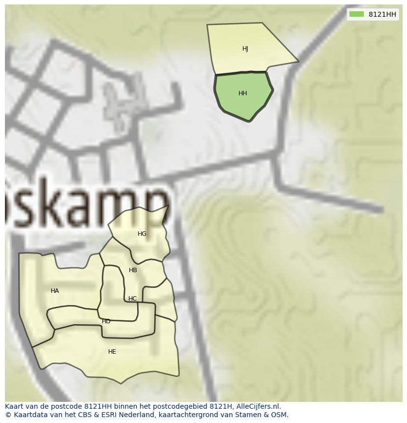 Afbeelding van het postcodegebied 8121 HH op de kaart.