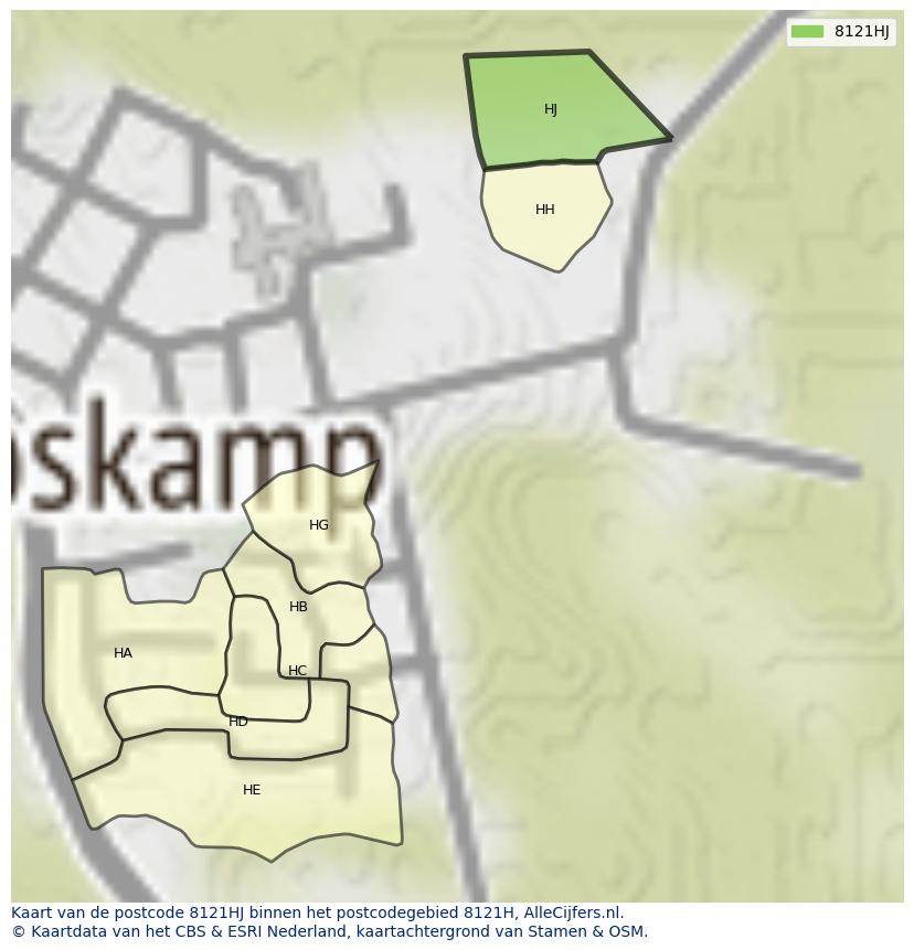 Afbeelding van het postcodegebied 8121 HJ op de kaart.