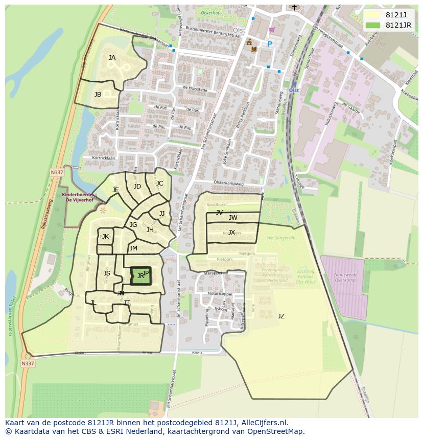 Afbeelding van het postcodegebied 8121 JR op de kaart.
