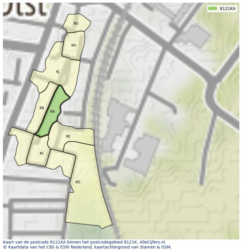 Afbeelding van het postcodegebied 8121 KA op de kaart.